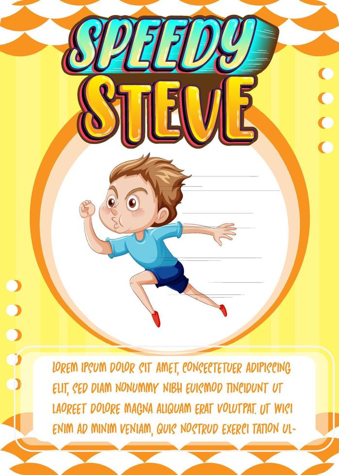 Charakterspielkartenvorlage mit Wort Speedy Steve vektor