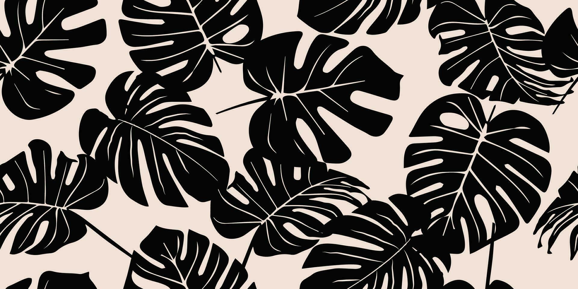 monstera blad sömlös mönster. hand dragen tropisk löv. modern skriva ut i svart och vit Färg. naturlig ornament för textil, tyg, tapet, Hem dekor, bakgrund. vektor
