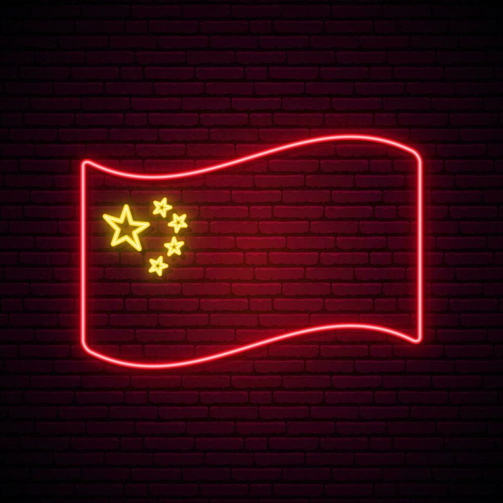 Kina flagga neon tecken. vektor