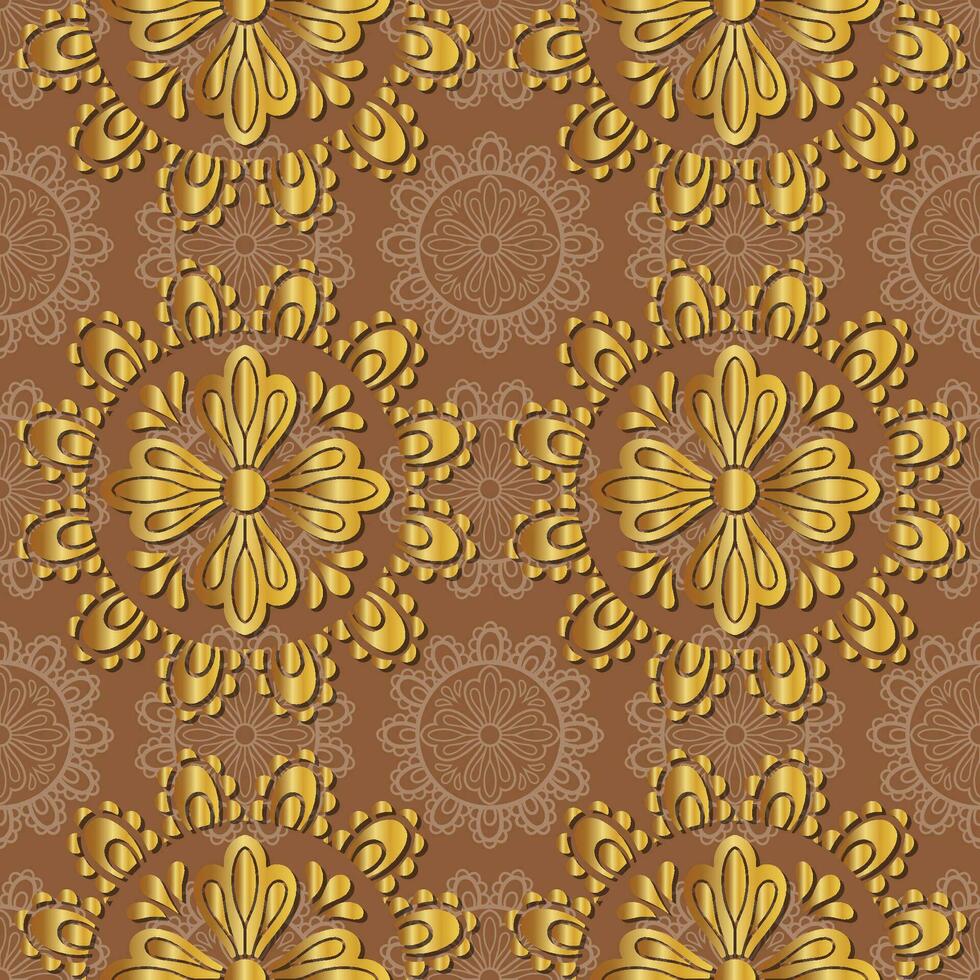 guld blommig mandala mönster och sömlös vektor