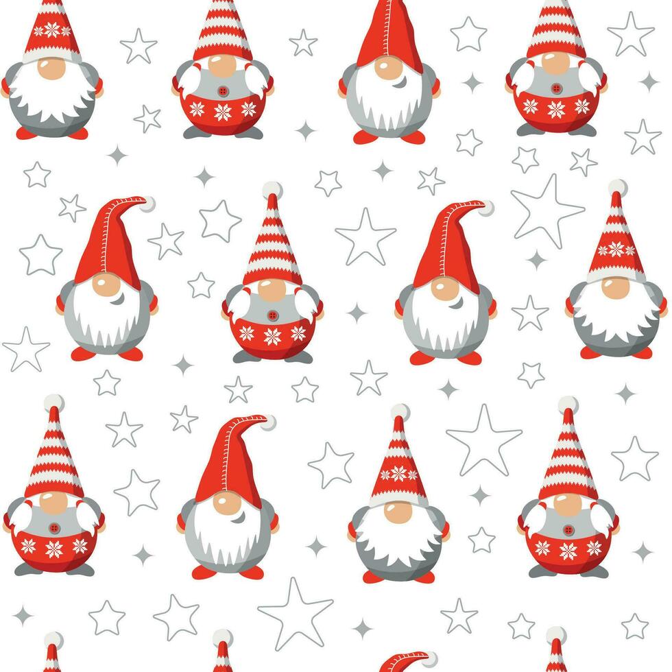 Vektor nahtlos Muster Weihnachten Zwerge isoliert auf Weiß. Karikatur Figuren. Weihnachten Design zum Ferien Dekoration, Gruß.