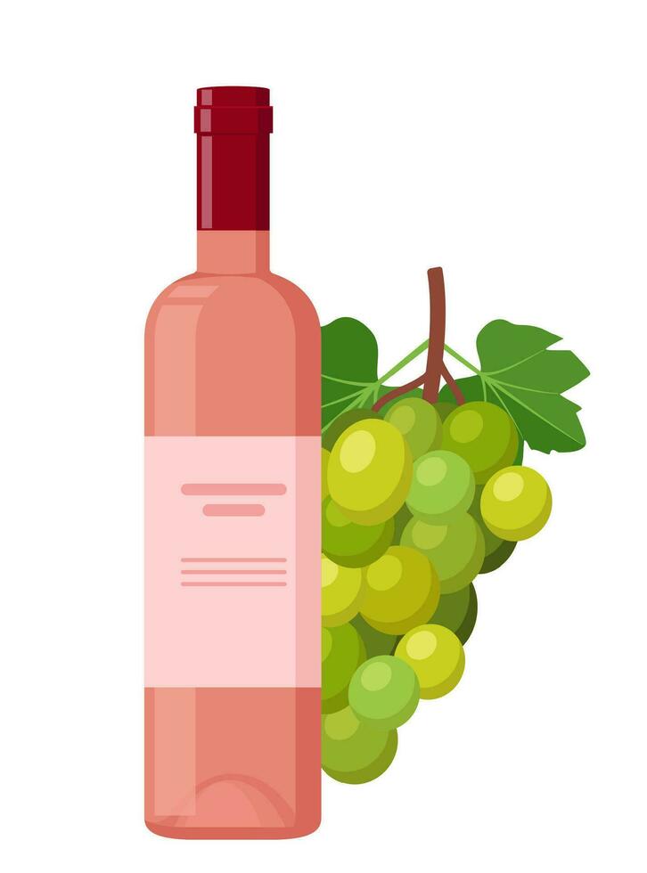 Flasche von Wein mit Trauben. Weingut. Vektor Illustration.