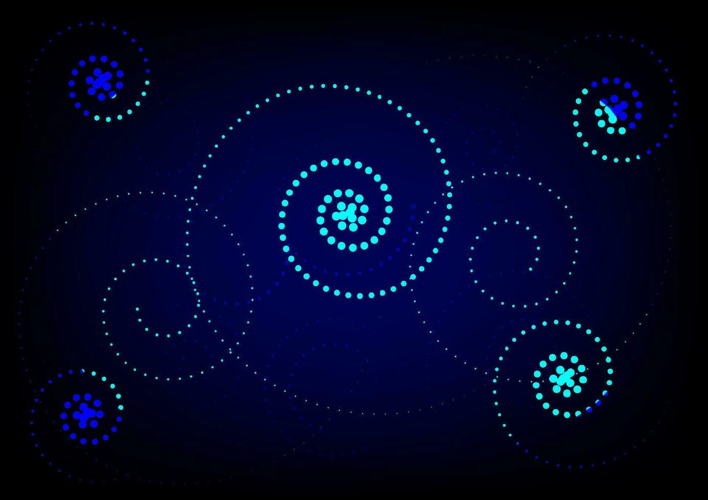 spiral och punkt cirkel modern på blå abstrakt bakgrund. virvlande från små lysande partiklar. vektor