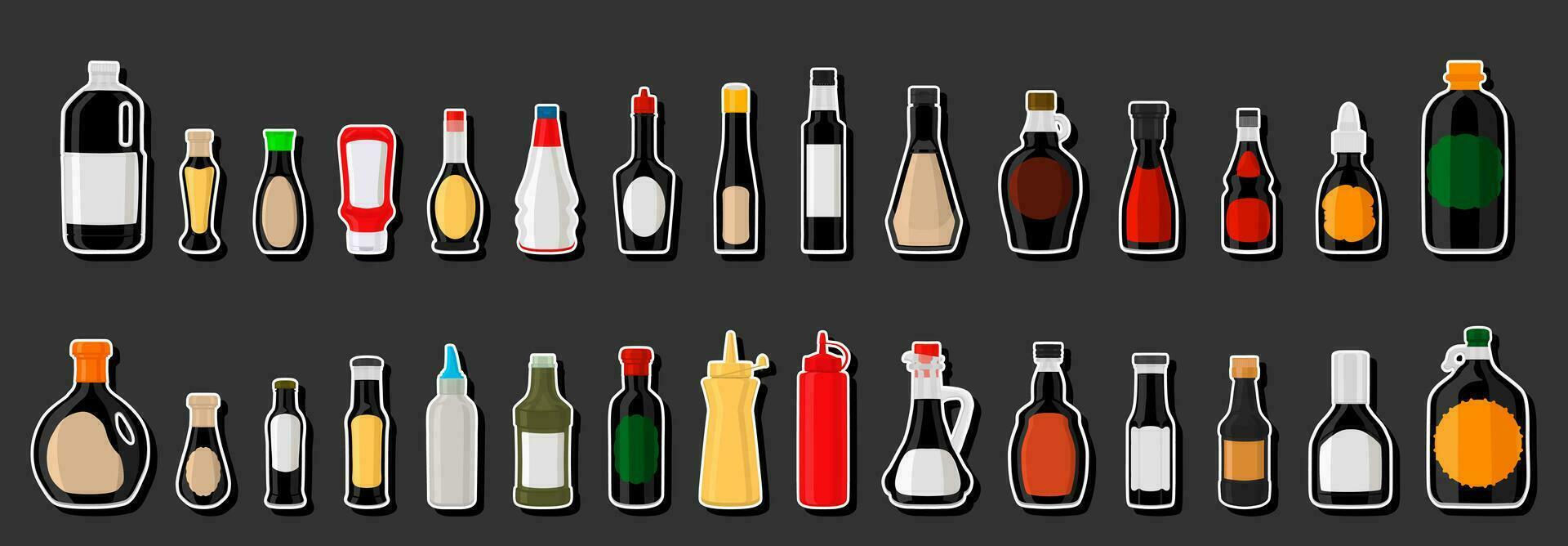 Illustration zum Thema großes Kit verschiedene Glasflaschen gefüllt mit flüssigem Balsamico-Essig vektor