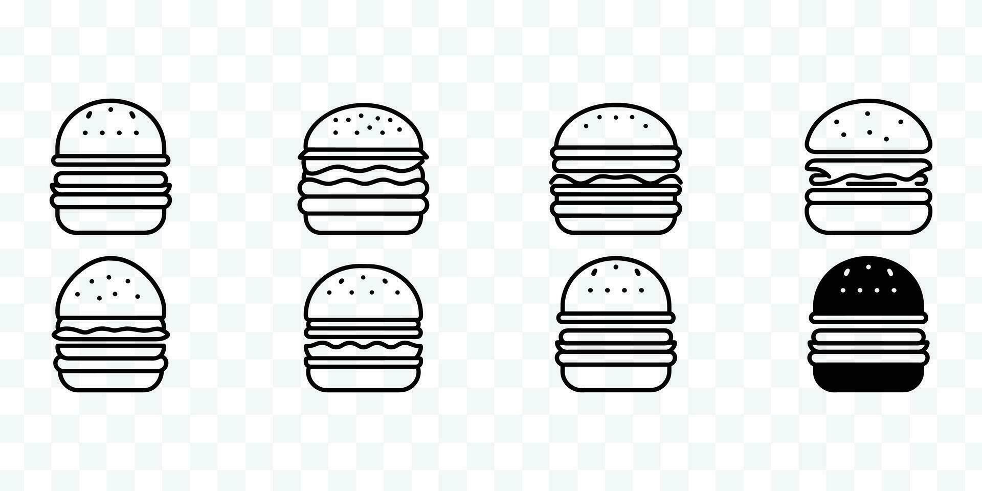 burger ikon, burger hamburgare logotyp ikon design, svart och vit ostburgare vektor