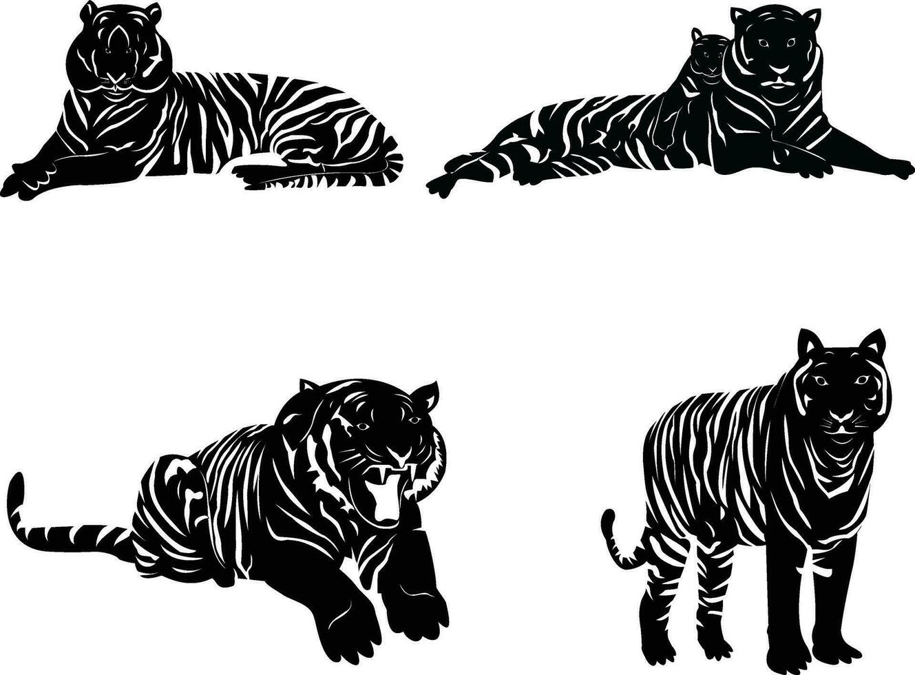 uppsättning av tiger silhuett design på en vit bakgrund vektor