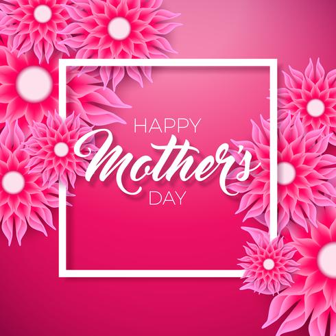 Glückliche Mutter-Tagesgrußkarte mit Blume auf rosa Hintergrund. Vector Feier-Illustrationsschablone mit typografischem Design für Fahne, Flieger, Einladung, Broschüre, Plakat.