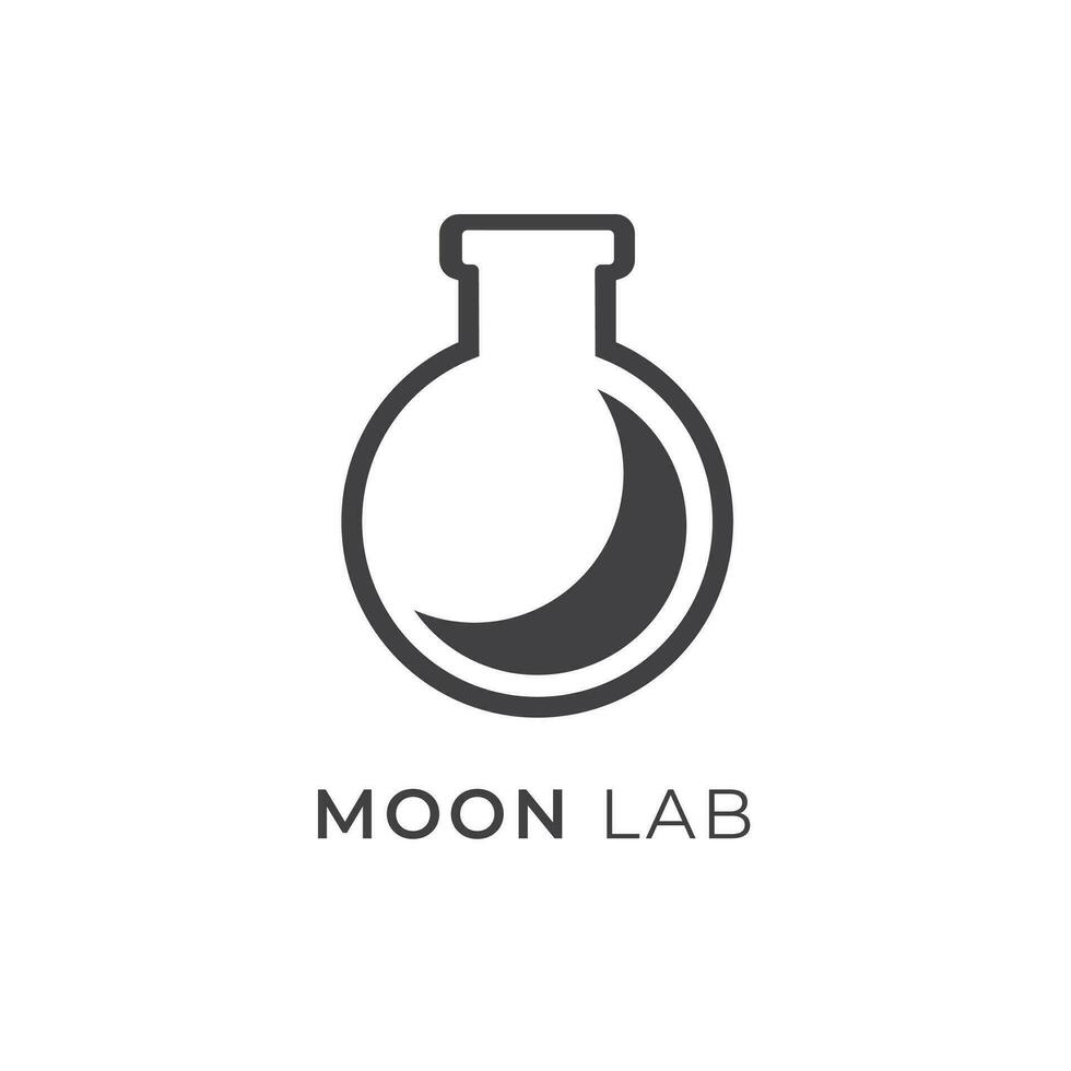 Mond Labor, Nacht Labor Logo Konzept erlenmeyer Objekt Labor einfach Wissenschaft Logo, Erwägen einarbeiten ein stilisiert, sauber und minimalistisch Design, isoliert durch Weiß Farbe vektor