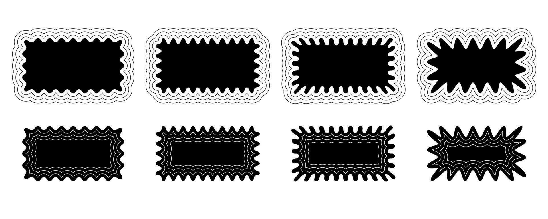 ein groovig Rahmen mit ein wellig Kante und ein einfach y2k Rand Platz Form. es hat ein retro ästhetisch Zickzack- Text Box Silhouette. Design Elemente zum ein Sozial Medien Geschichte oder Post. Vektor Illustration.