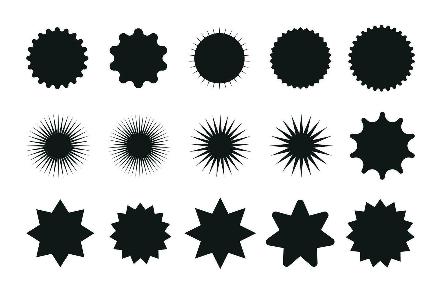 uppsättning av starburst pris klistermärke, försäljning eller rabatt klistermärke, sunburst märken ikon. stjärnor form med annorlunda siffra av strålar. särskild erbjudande pris märka. starburst PR bricka uppsättning vektor