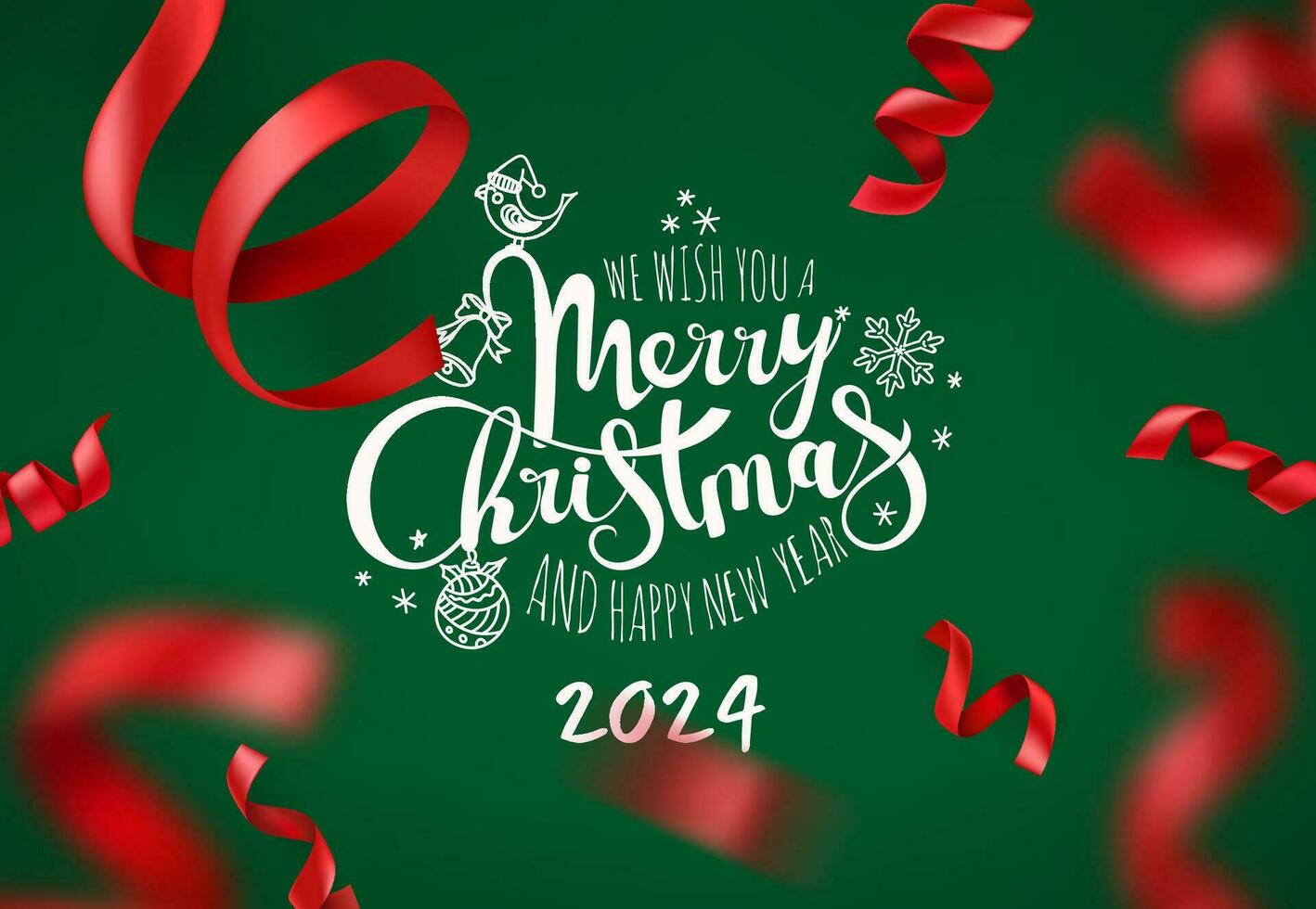 vi önskar du en glad jul och Lycklig ny 2024 år vektor