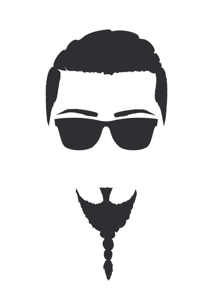 Silhouette von ein Mann mit Sonnenbrille und Spatz Bart. Hand gezeichnet Vektor Illustration. Design Element isoliert Weiß Hintergrund