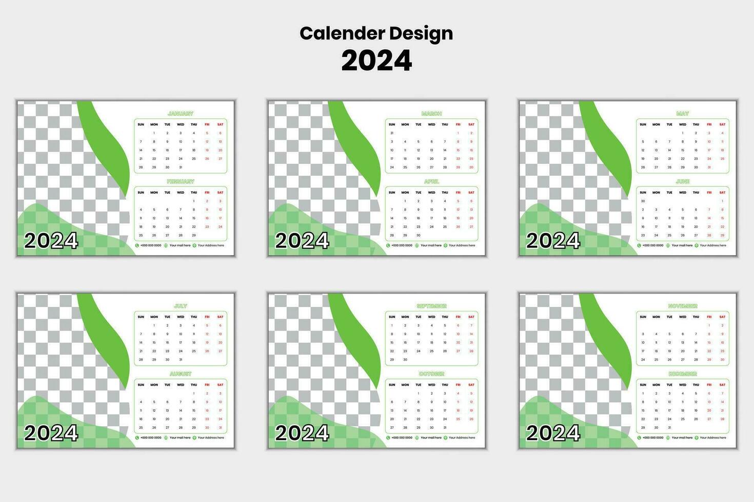 glücklich Neu Jahr Kalender Design 2024 Vektor