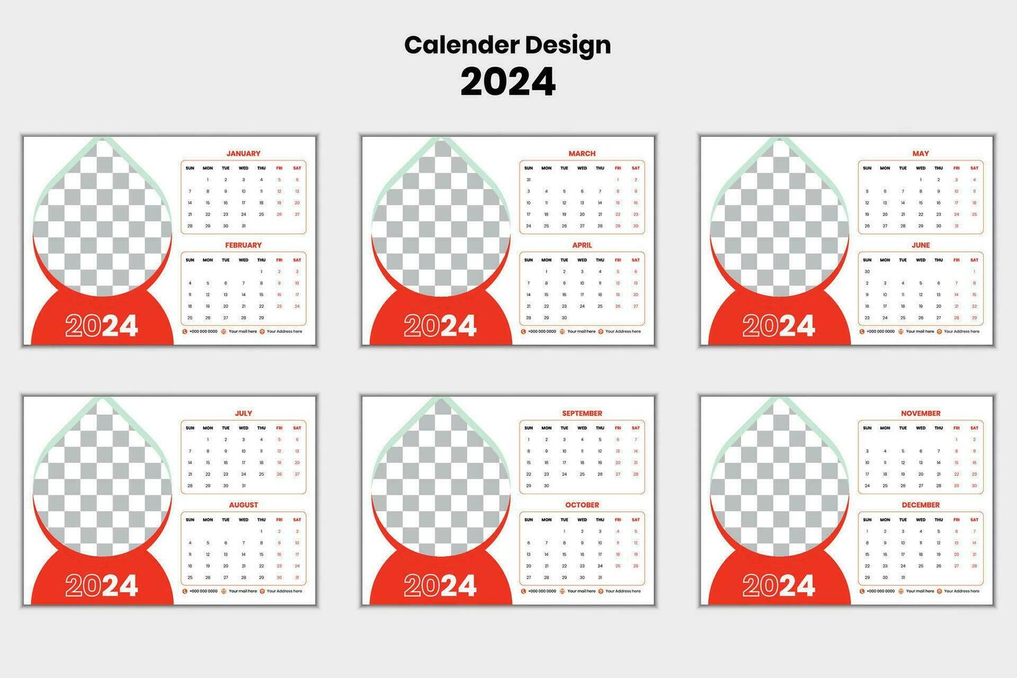 glücklich Neu Jahr Kalender Design 2024 Vektor