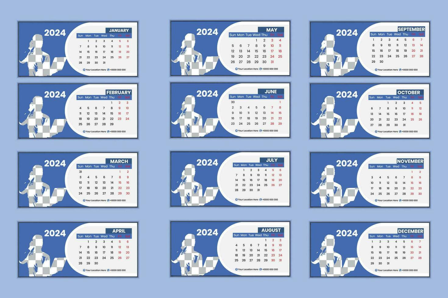 Schreibtisch Kalender Vorlage von 2024 vektor