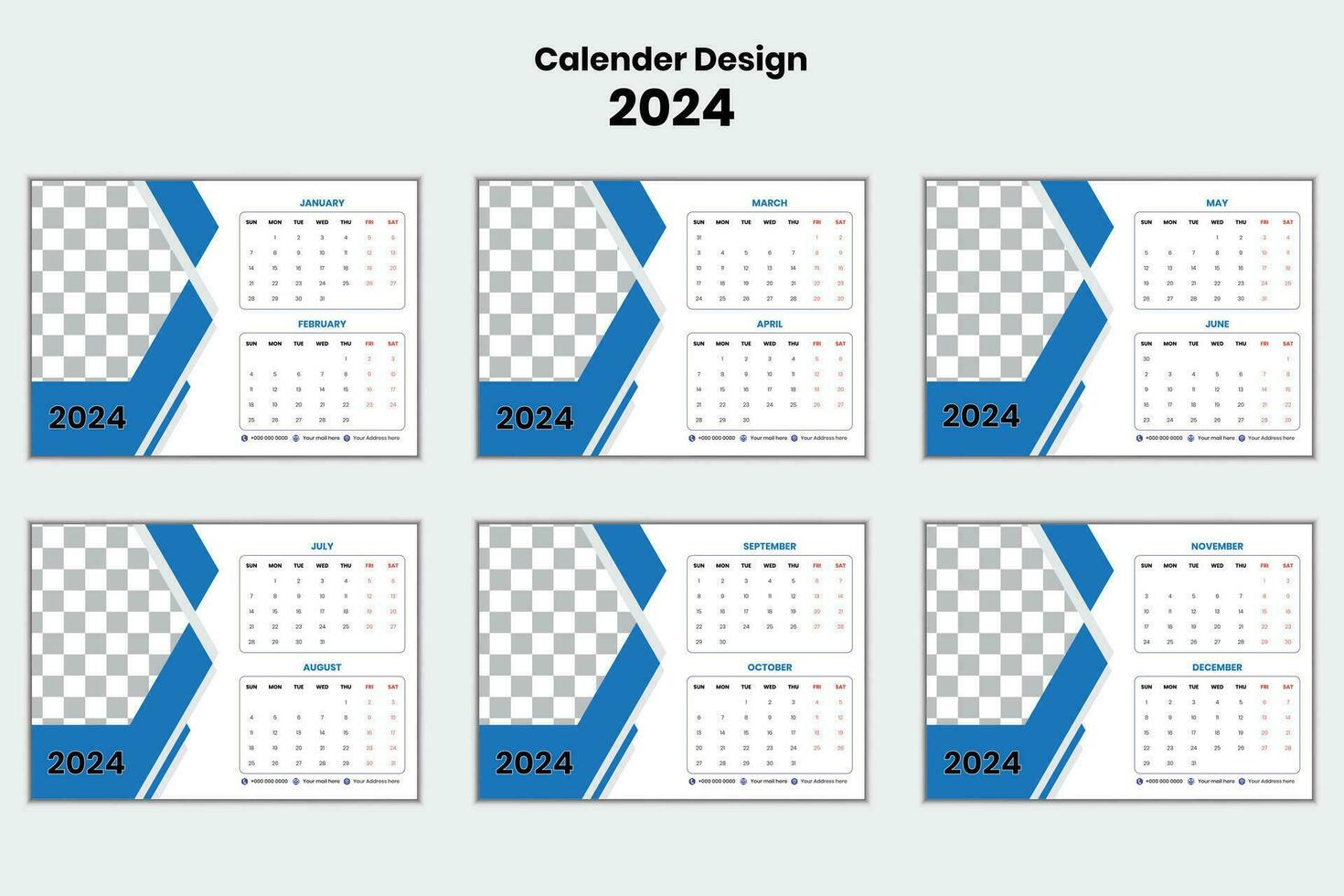 glücklich Neu Jahr Kalender Design 2024 Vektor