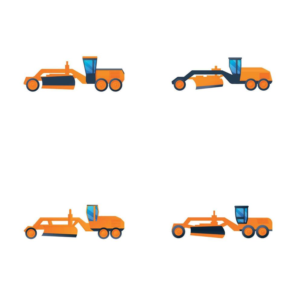 väg väghyvel ikoner uppsättning tecknad serie vektor. tung Utrustning fordon vektor
