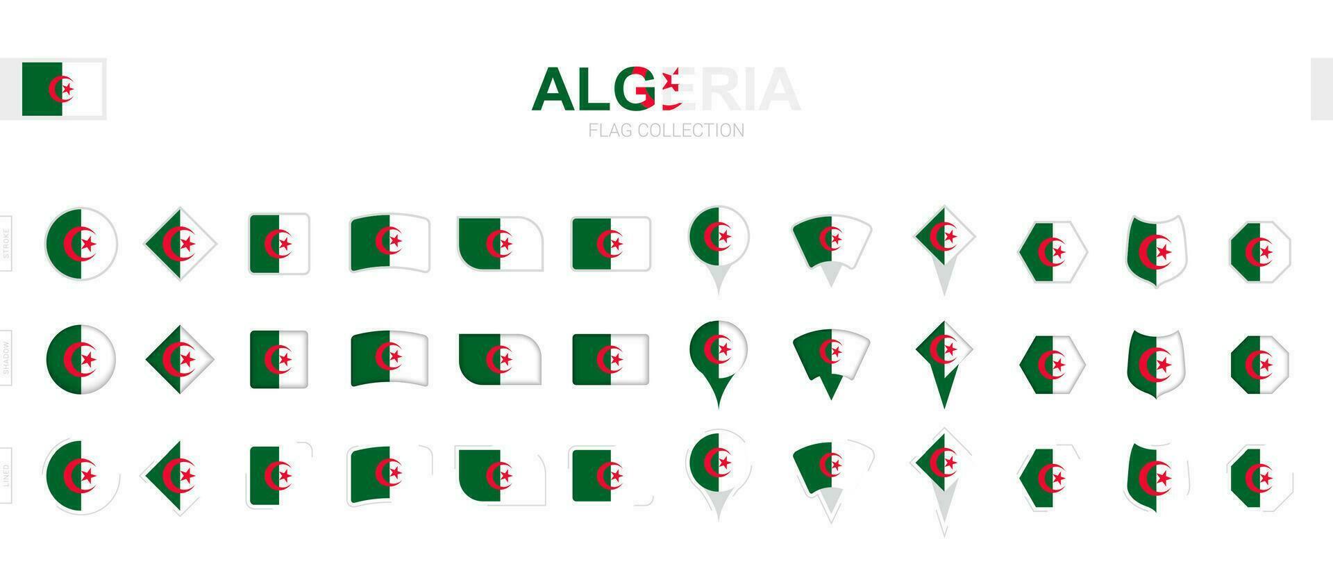 groß Sammlung von Algerien Flaggen von verschiedene Formen und Auswirkungen. vektor