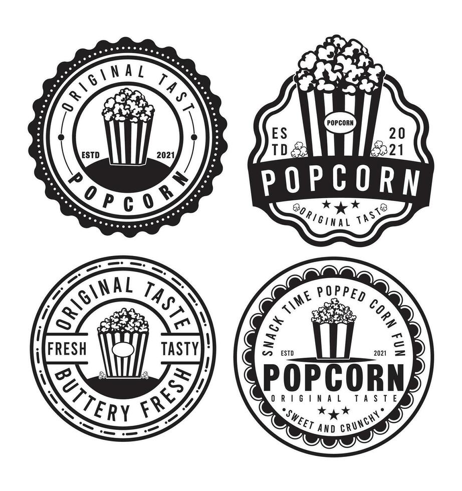 Popcorn Geschäft Logo Jahrgang Abzeichen Logo. vektor
