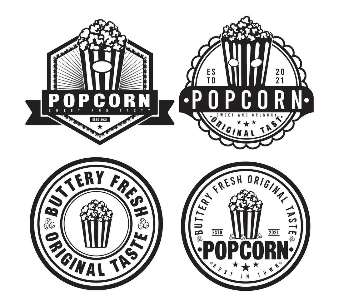 Popcorn Geschäft Logo Jahrgang Abzeichen Logo. vektor