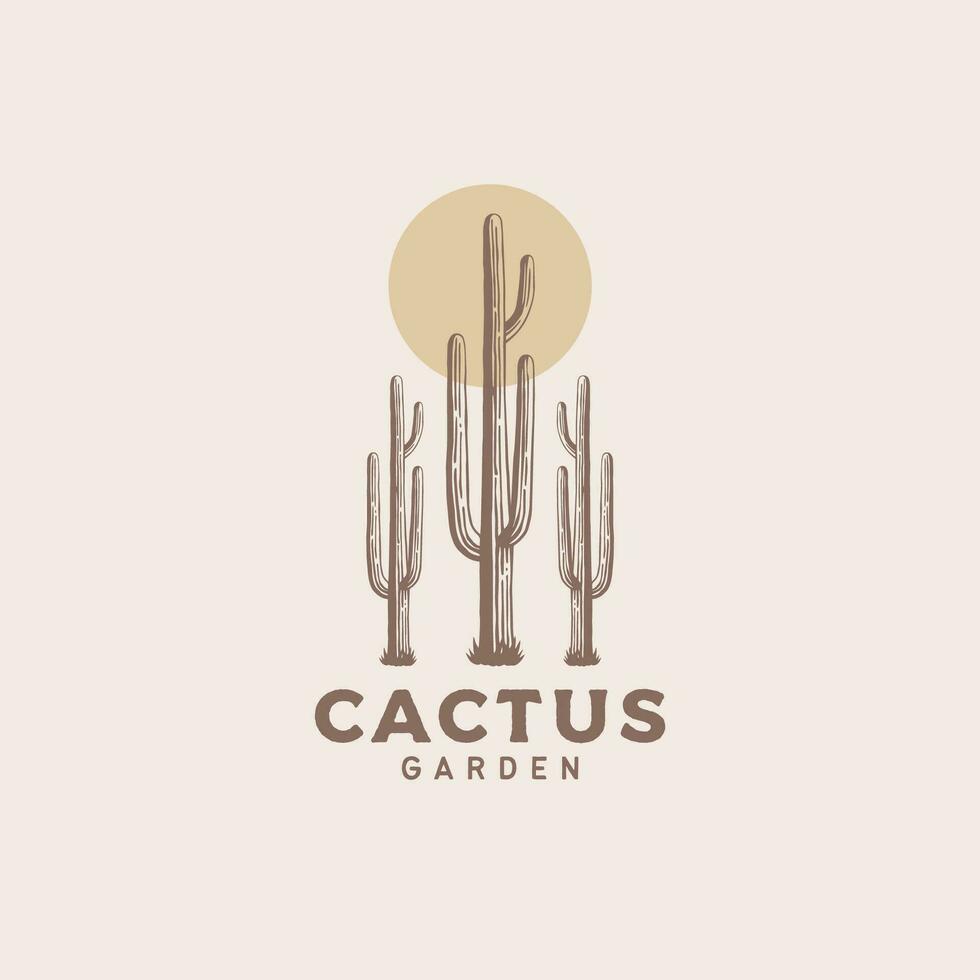 årgång kaktus logotyp design mall vektor