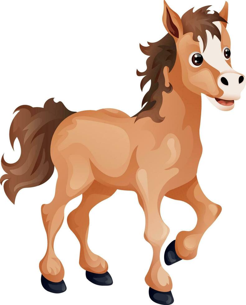 süß bunt Karikatur lächelnd Pferd zum Kinder Das steht seitwärts auf ein Weiß Hintergrund vektor