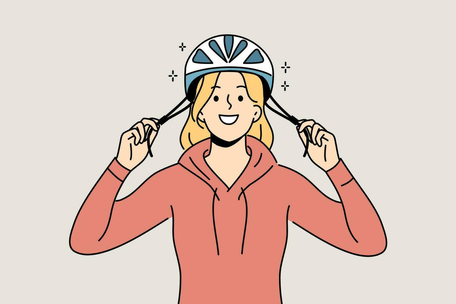 Frau Radfahrer setzt schützend Helm auf Kopf Vor Radfahren zu schützen gegen Verletzungen von Stürze vektor