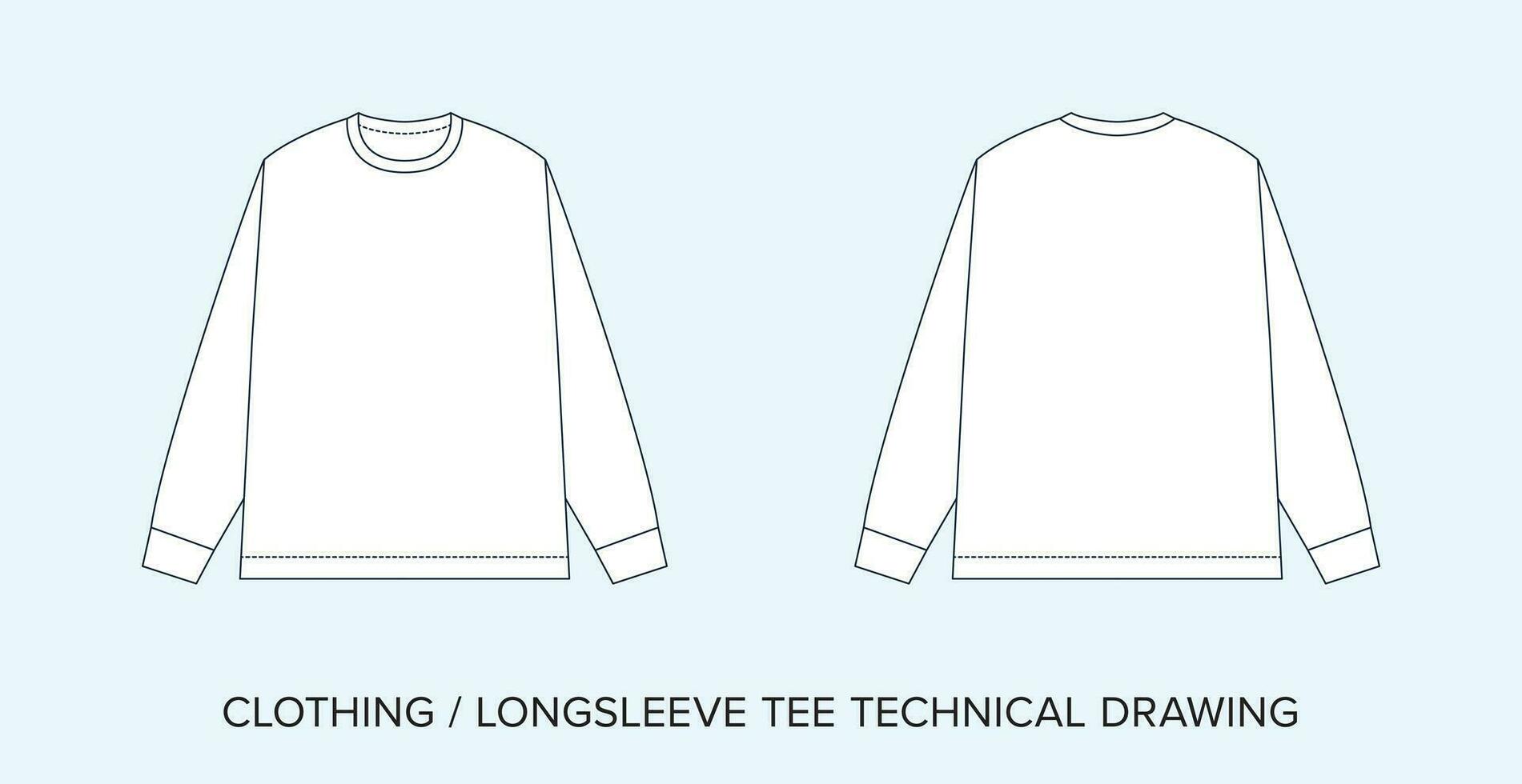 ls Tee, Jersey, technisch Zeichnung, bekleidung Entwurf zum Mode Designer vektor