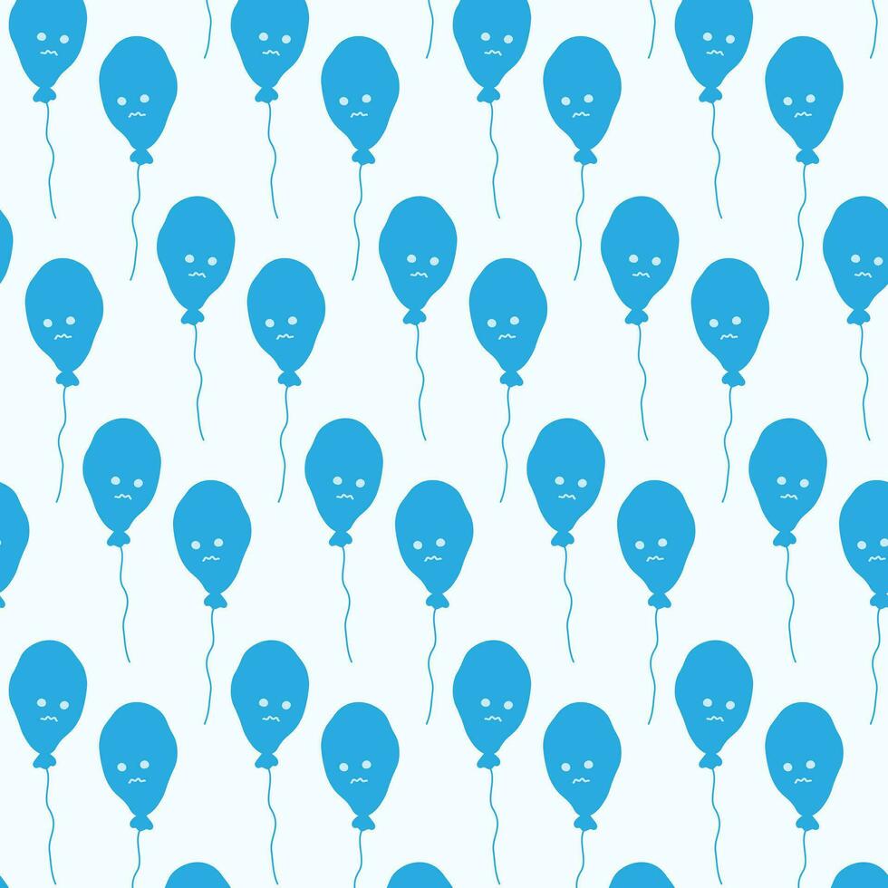 nahtlos Muster von Blau Luftballons auf ein Faden mit traurig Lächeln Gesicht im modisch einfarbig Blau Schatten vektor
