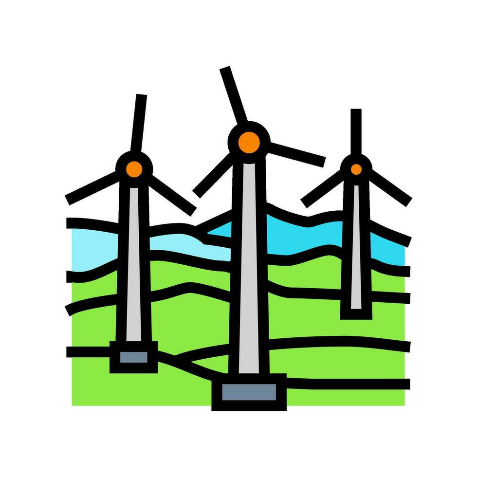 Bauernhof Antenne Aussicht Wind Turbine Farbe Symbol Vektor Illustration