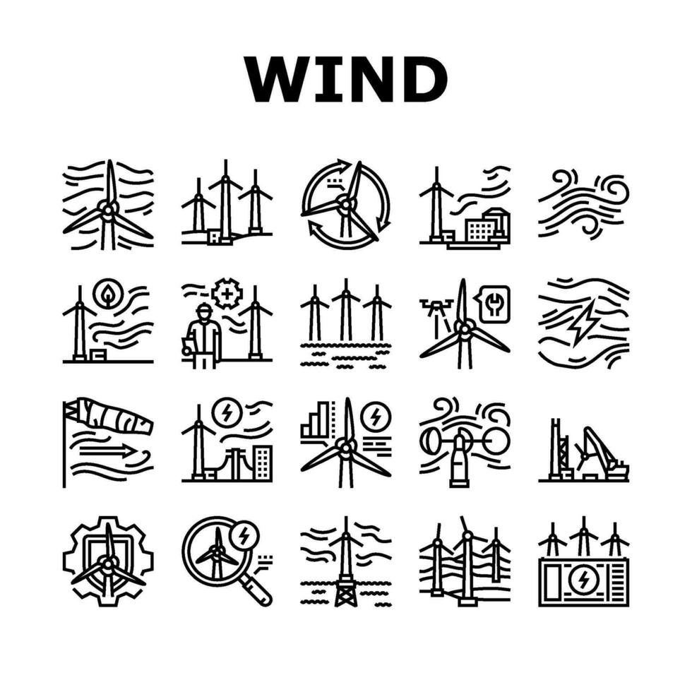 vind turbin kraft energi bruka ikoner uppsättning vektor