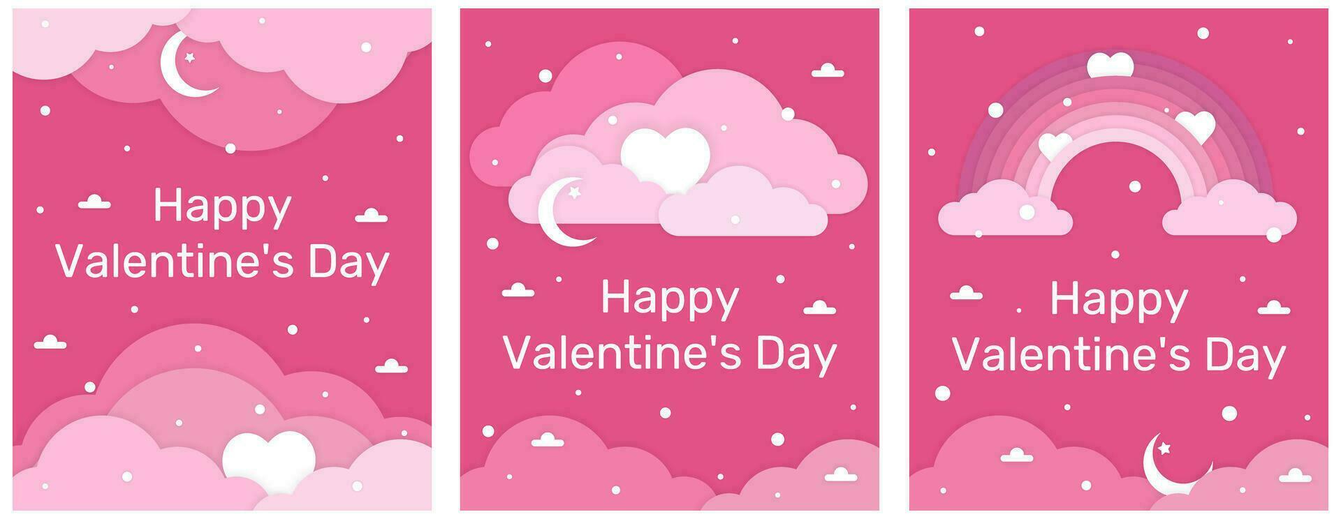 Valentinstag Tag Plakate einstellen mit Wolken auf Rosa Hintergrund. vektor