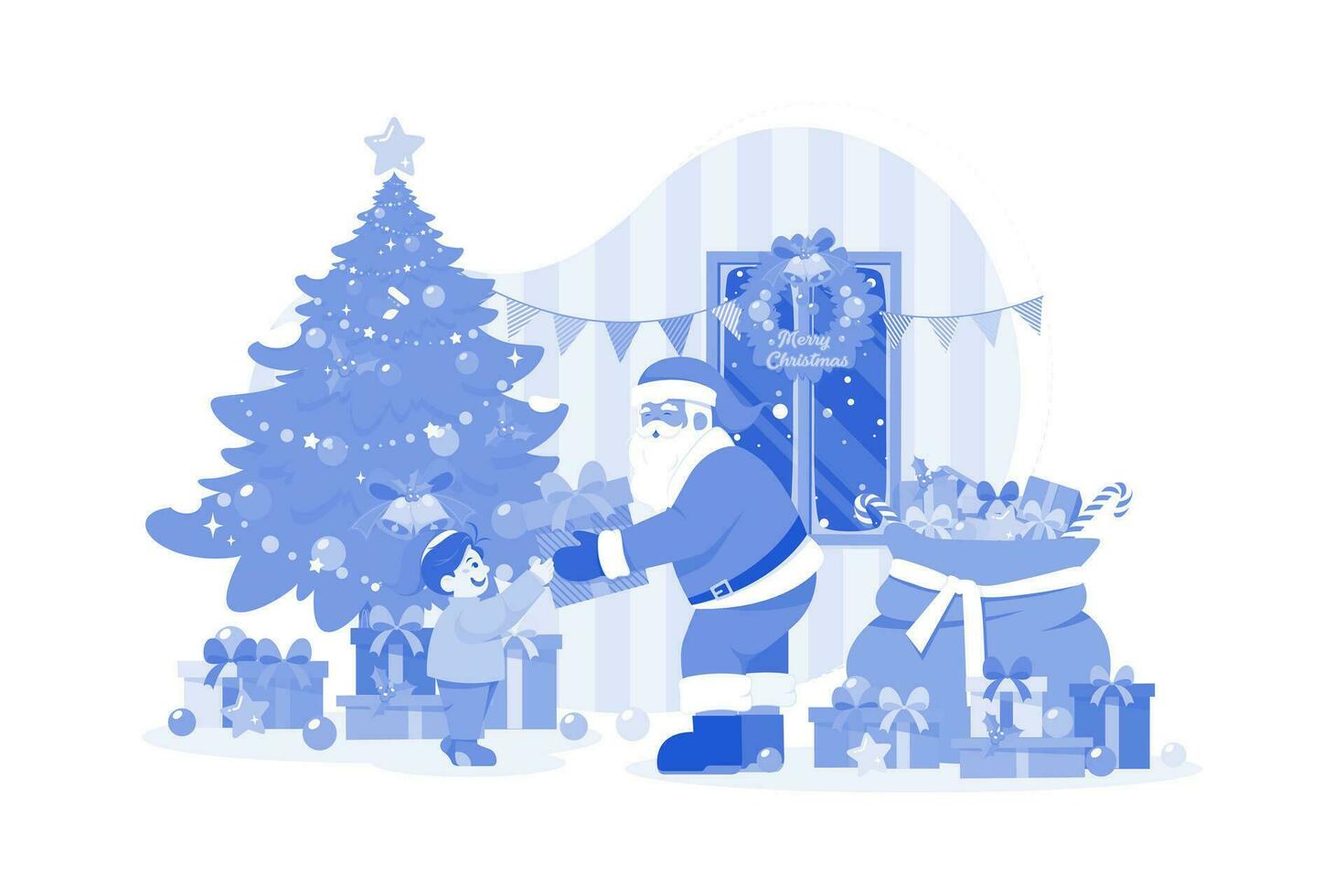 Santa geben Weihnachten Geschenke Illustration Konzept auf Weiß Hintergrund vektor