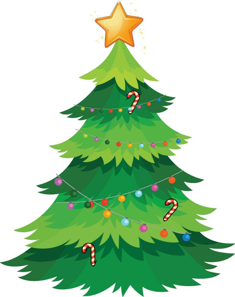 Grün Weihnachten Baum, Schnur Flitter dekoriert Weihnachten Baum bunt Symbol vektor