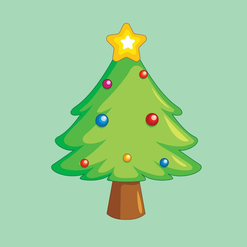 söt jul med dekoration, grön xmas träd vektor