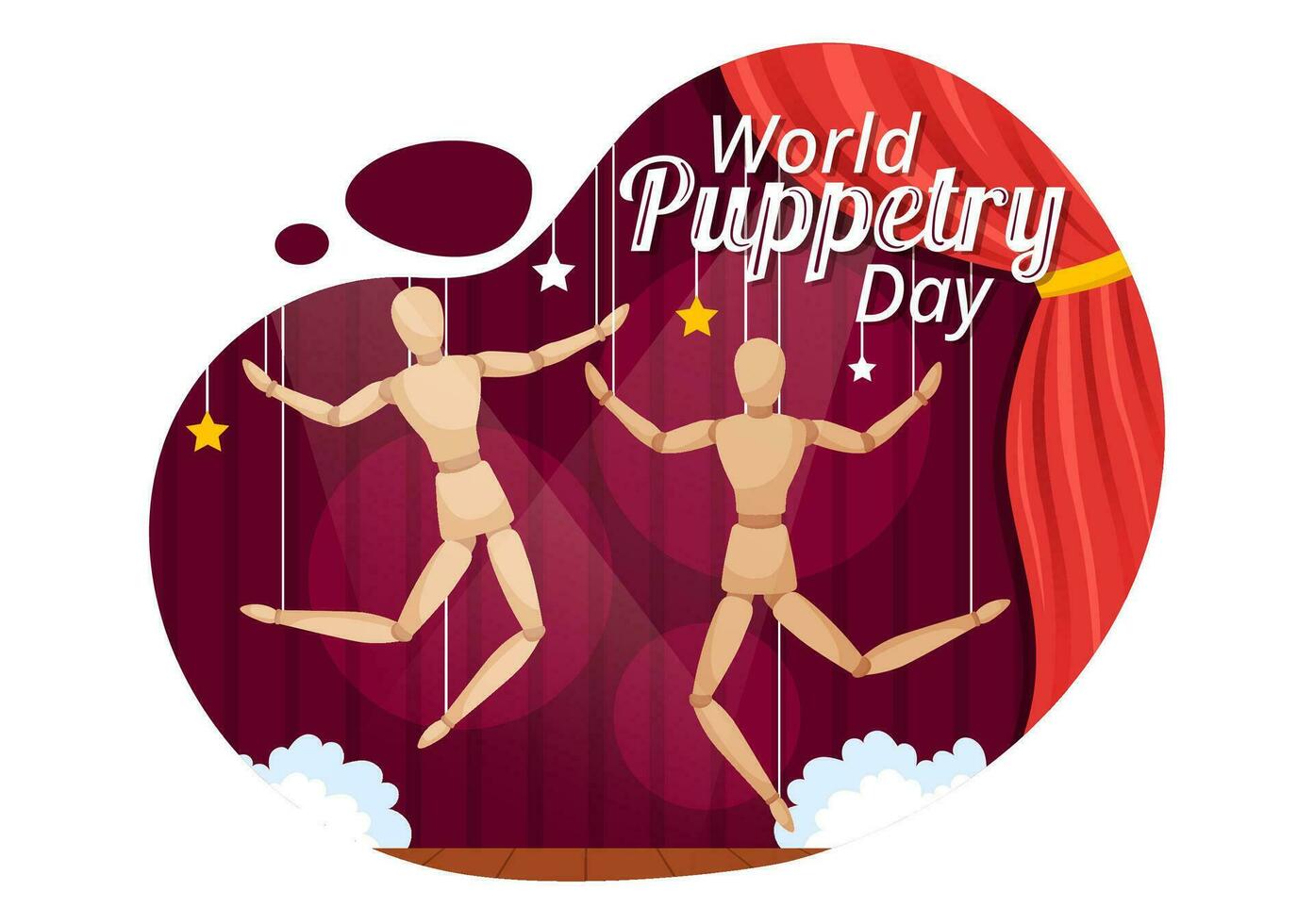 Welt Puppenspiel Tag Vektor Illustration auf März 21 zum Marionette Feste welche ist gerührt durch das Finger Hände im eben Karikatur Hintergrund Design