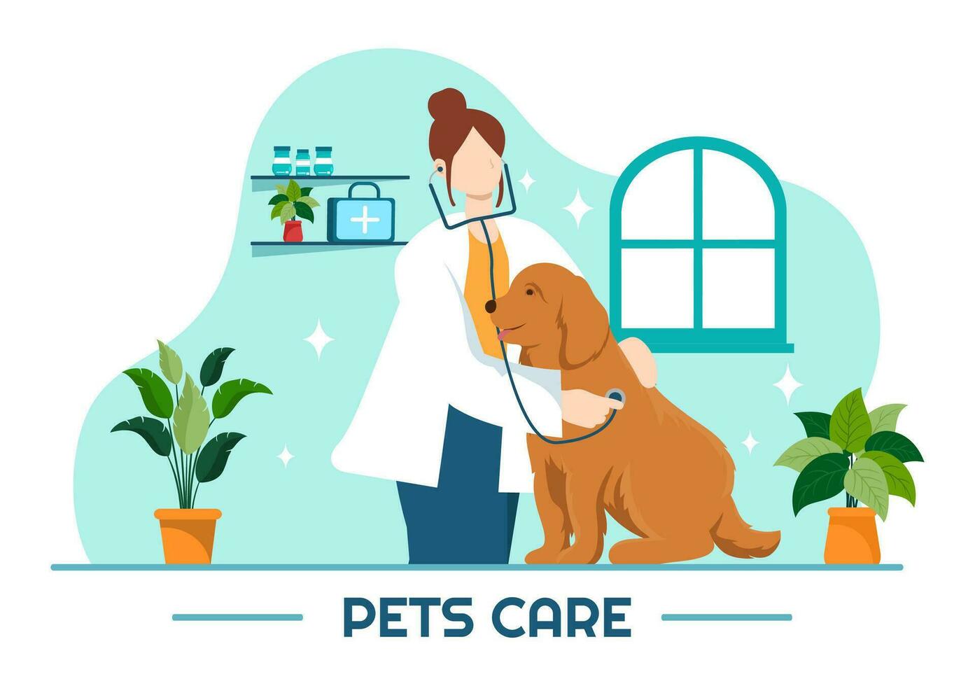 husdjur vård vektor illustration med djur- skydd eller veterinär klinik för tar vård av hund eller katt i sjukvård platt tecknad serie bakgrund design