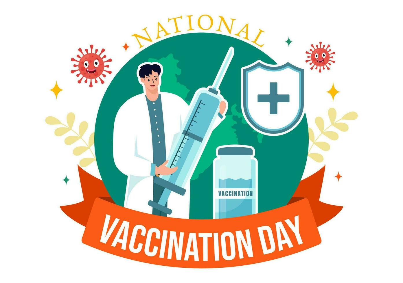 nationell vaccination dag vektor illustration på Mars 16 med vaccin spruta för stark immunitet från bakterie och hälsa vård i platt bakgrund