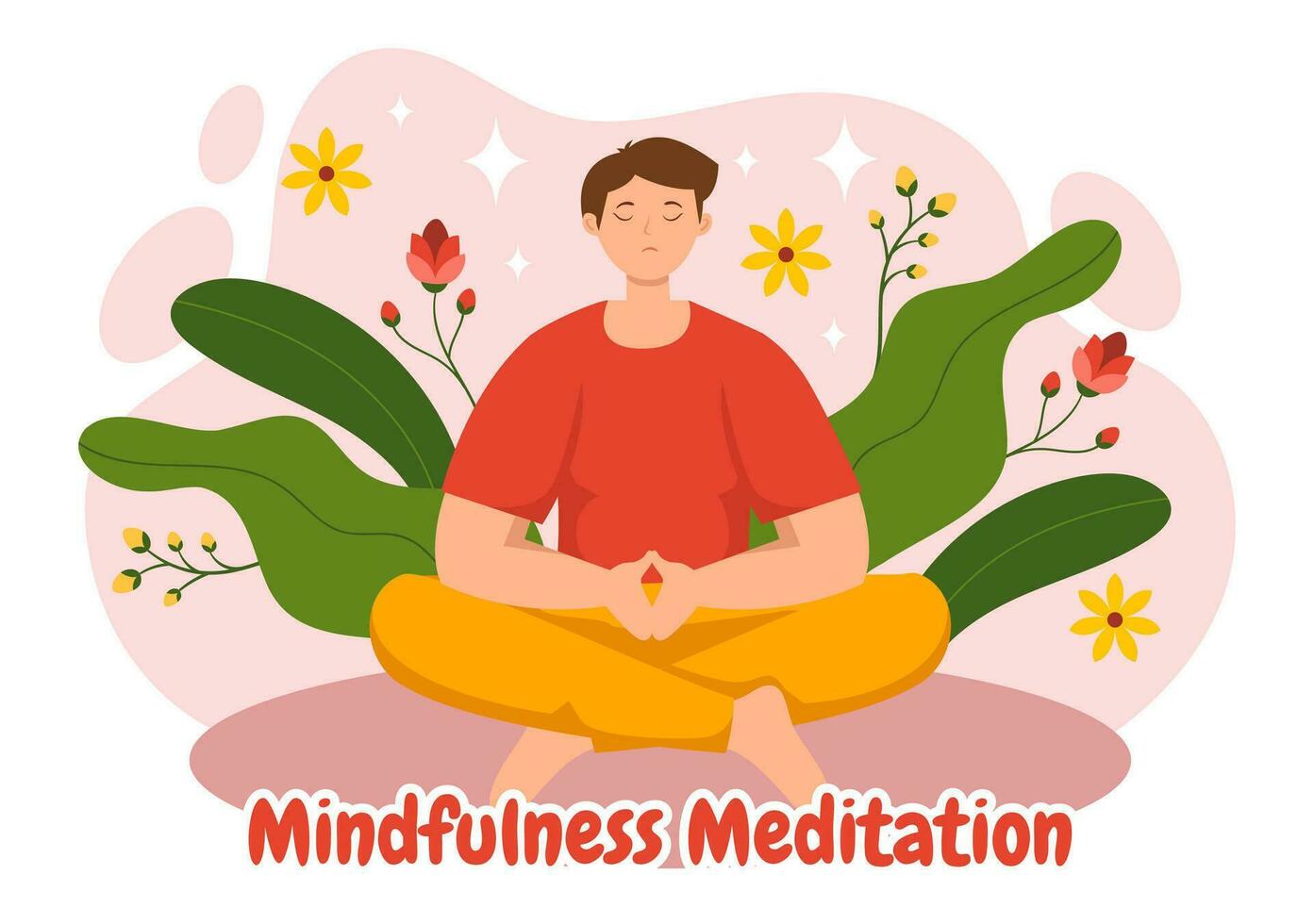 mindfulness meditation vektor illustration av person med stängd ögon och korsade ben och avslappning i yoga lotus hållning platt bakgrund