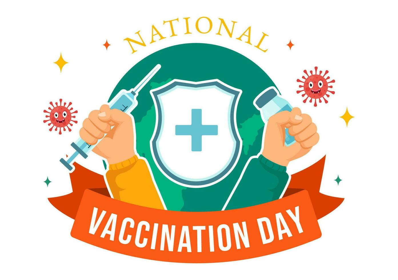 nationell vaccination dag vektor illustration på Mars 16 med vaccin spruta för stark immunitet från bakterie och hälsa vård i platt bakgrund