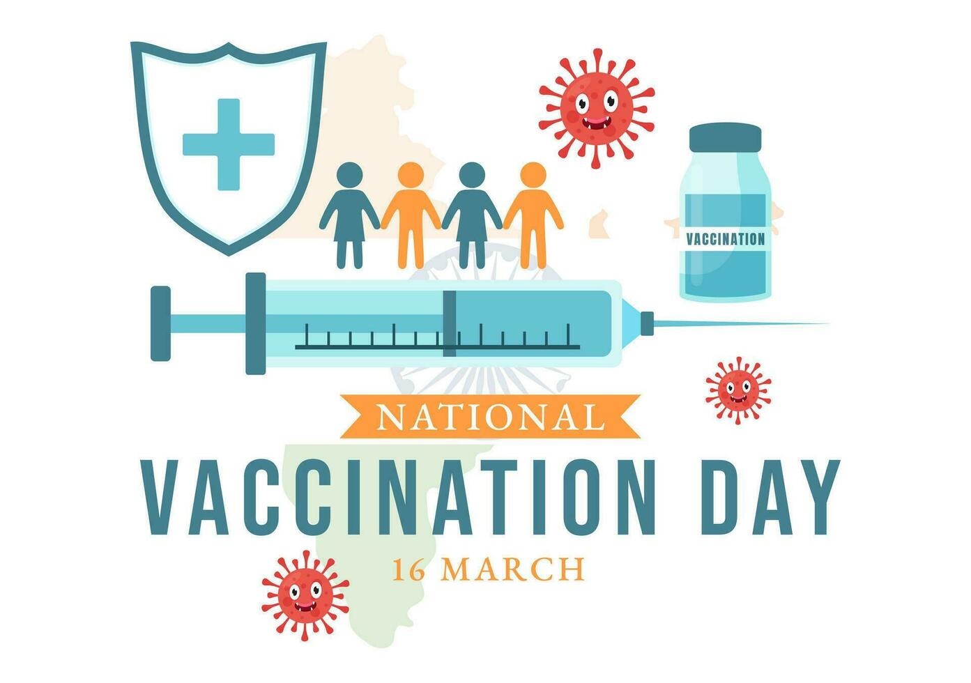 nationell vaccination dag vektor illustration på Mars 16 med vaccin spruta för stark immunitet från bakterie och hälsa vård i platt bakgrund