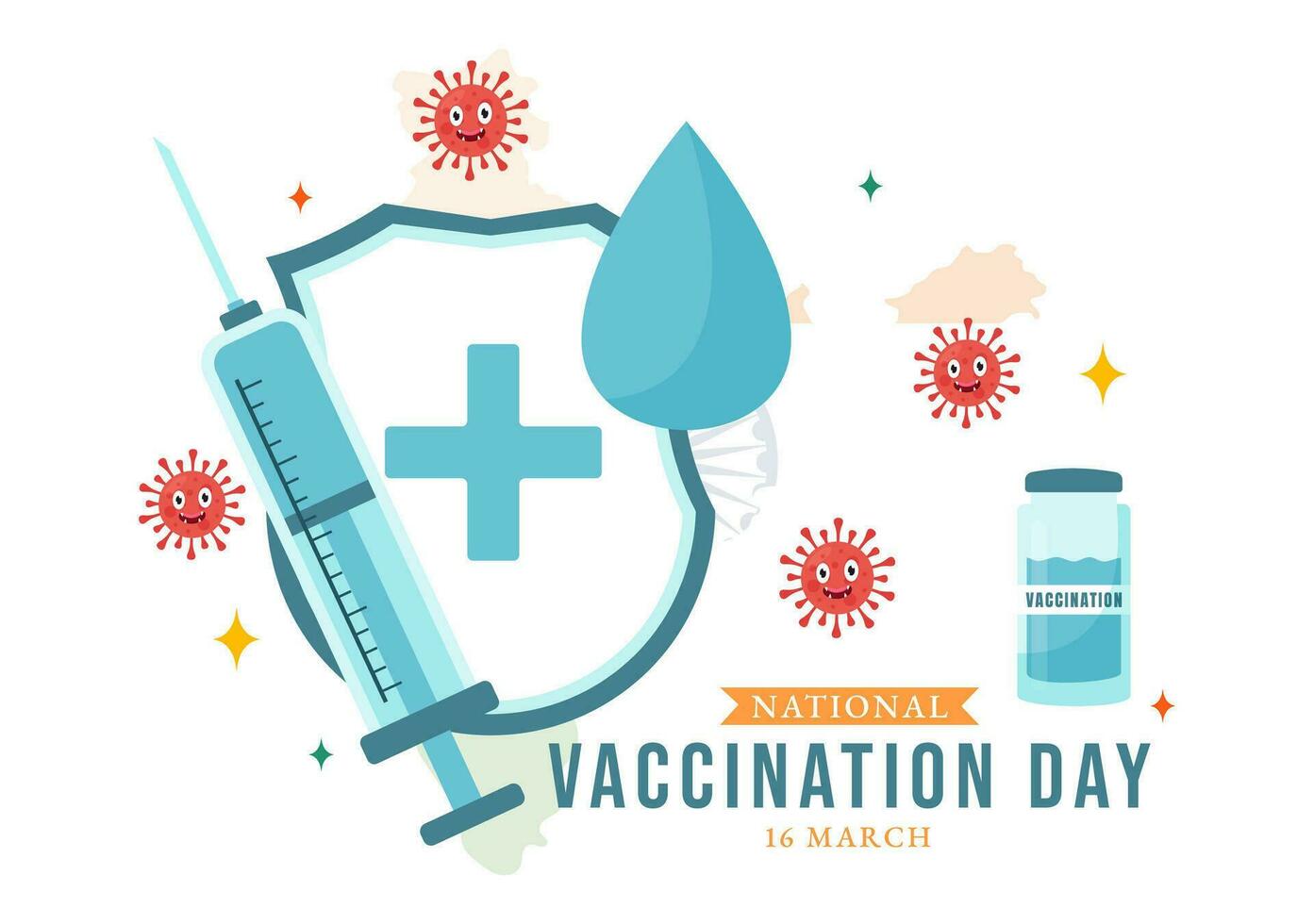 nationell vaccination dag vektor illustration på Mars 16 med vaccin spruta för stark immunitet från bakterie och hälsa vård i platt bakgrund