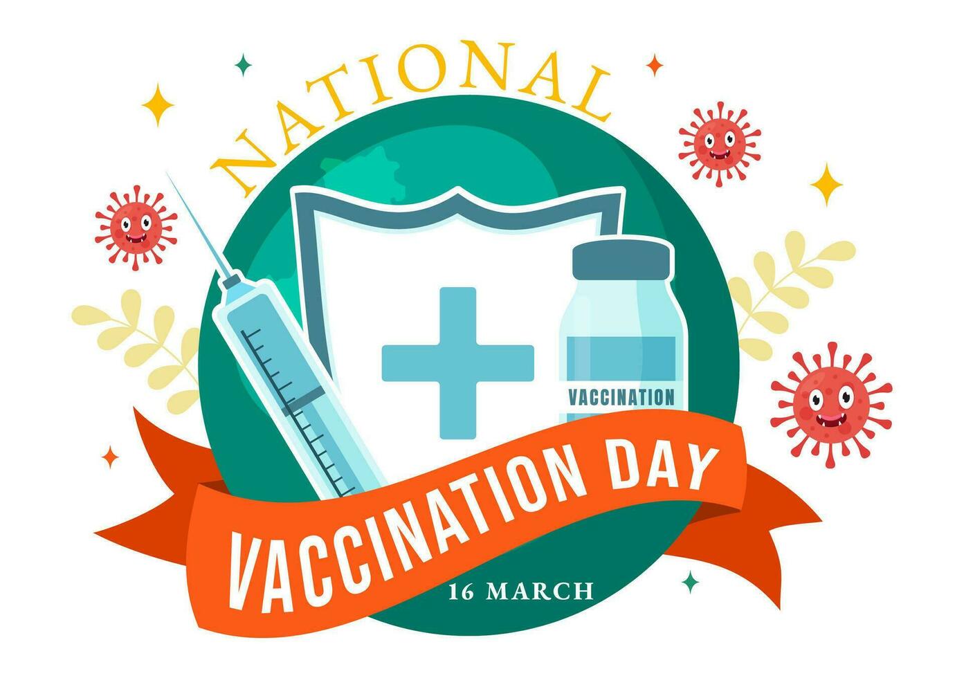 nationell vaccination dag vektor illustration på Mars 16 med vaccin spruta för stark immunitet från bakterie och hälsa vård i platt bakgrund