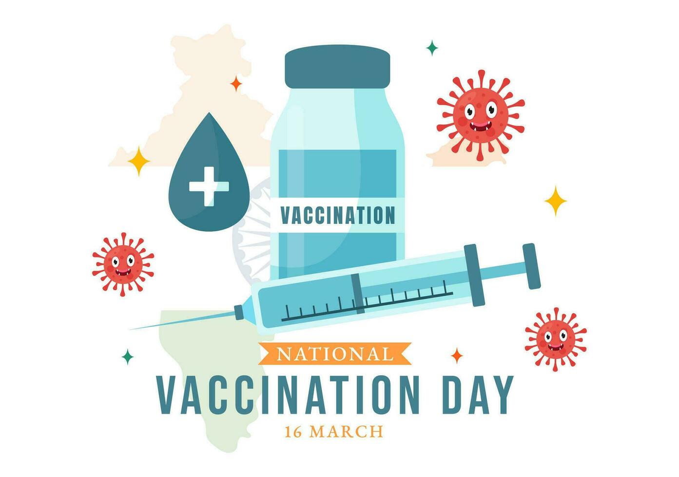 nationell vaccination dag vektor illustration på Mars 16 med vaccin spruta för stark immunitet från bakterie och hälsa vård i platt bakgrund