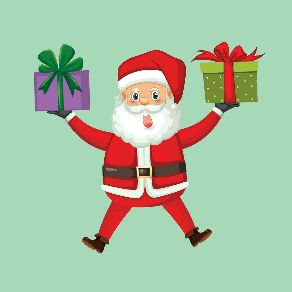 Weihnachten rot Gnom, Weihnachtsmann claus Karikatur. fröhlich Weihnachten, Weihnachtsmann claus tragen Geschenke Stapel. Weihnachten Geschenk Box Tragen im Hände, lustig Santa claus mit Geschenk Kasten. fröhlich Weihnachten und glücklich Neu Jahr vektor
