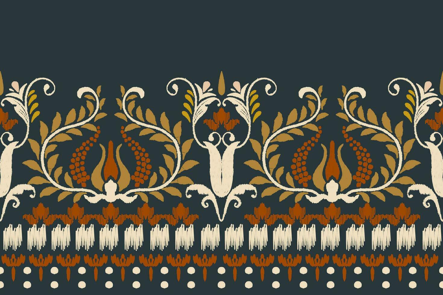 Ikat Blumen- Paisley Stickerei auf schwarz hintergrund.ikat ethnisch orientalisch Muster traditionell.aztekisch Stil abstrakt Vektor illustration.design zum Textur, Stoff, Kleidung, Verpackung, Dekoration, Sarong, Schal