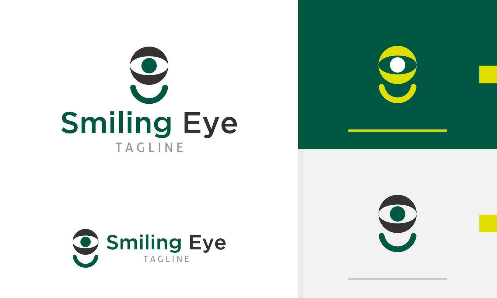 Logo Design Symbol von geometrisch Auge Ball mit Lächeln Linie unten zeigen glücklich Gesicht Ausdruck Emotion vektor