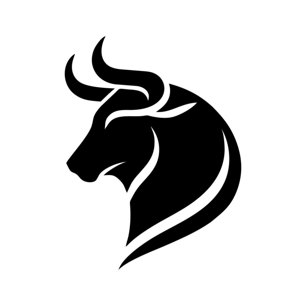 Stier Kopf Symbol Silhouette Symbol. Büffel Kuh Ochse isoliert auf Weiß Hintergrund. Stier Kopf Logo welche meint Stärke, Mut und Zähigkeit. Vektor Illustration