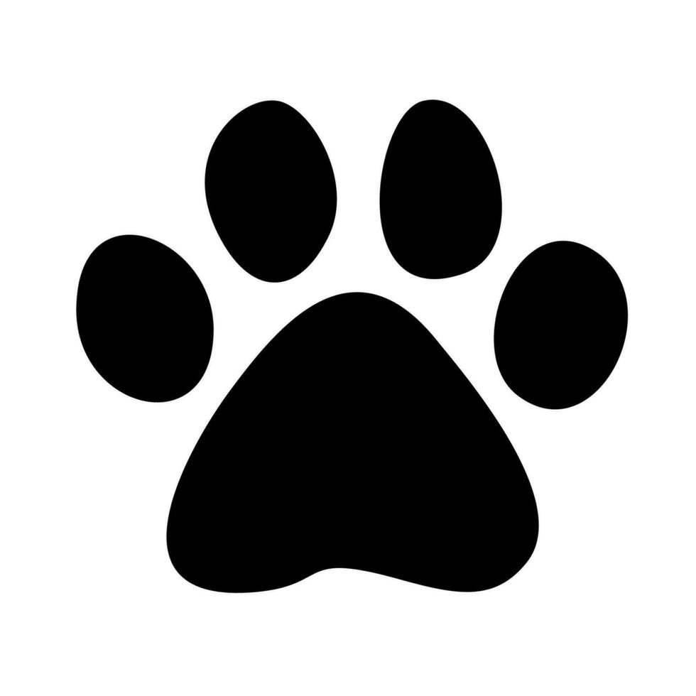 schwarz Silhouette Pfote drucken isoliert auf Weiß Hintergrund. Hund oder Katze Spuren Symbol. Vektor Illustration