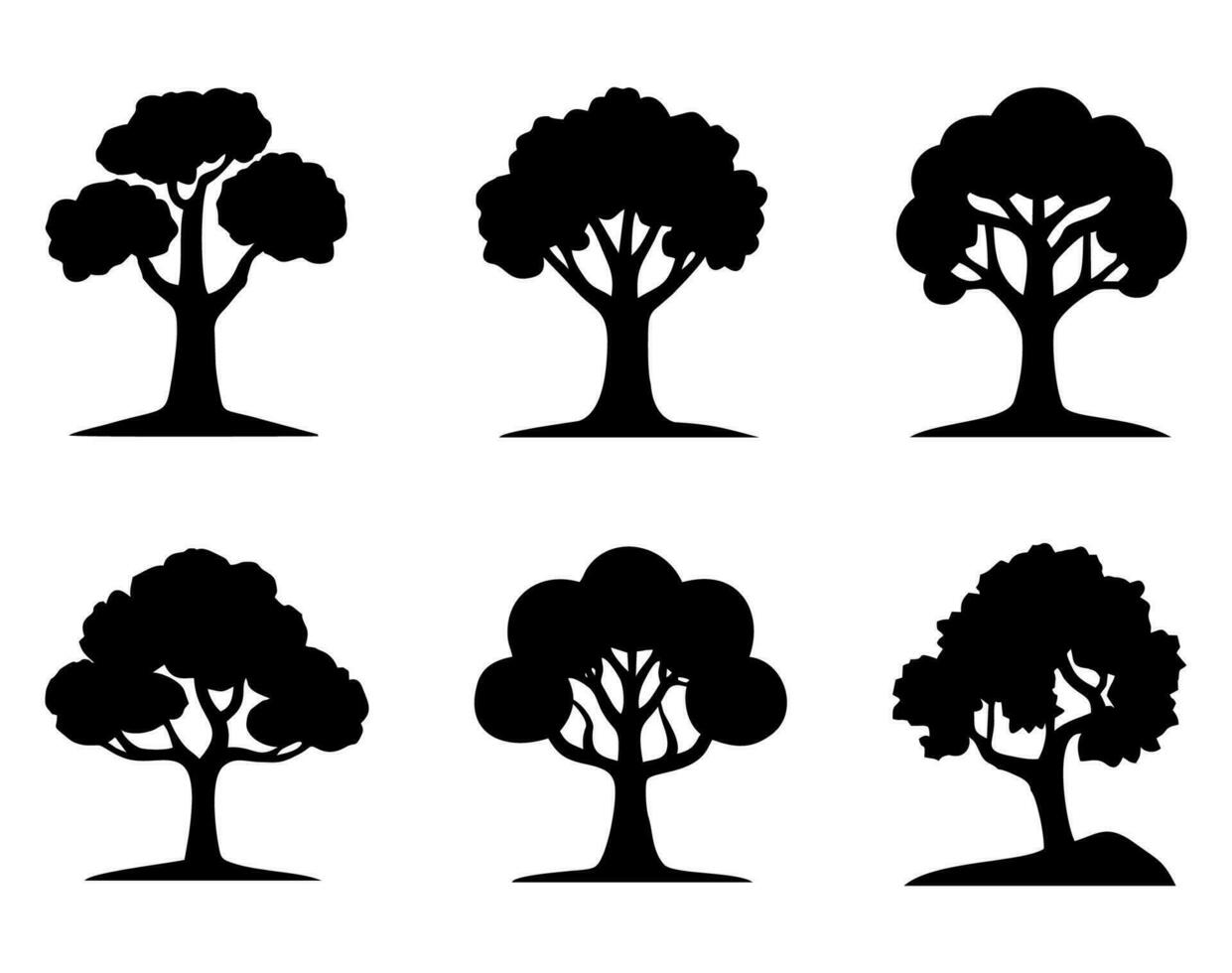 Baum Symbol Satz. Pflanzen mit Blätter Silhouetten. Wald und Garten Symbol isoliert auf Weiß Hintergrund. Vektor Illustration